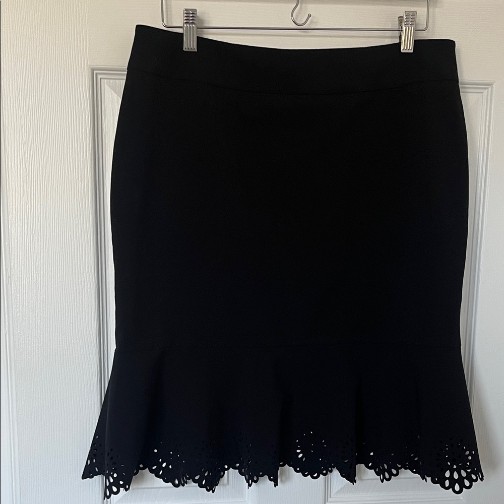 SUMMER SALE- Nine West Black Pencil Skirt with Laser-Cut Ruffle Hem